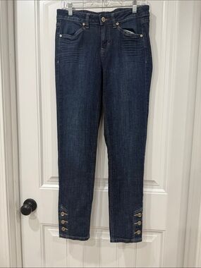 EUC Cache Vintage Y2K Dark Blue Button-Hem Straight Jeans